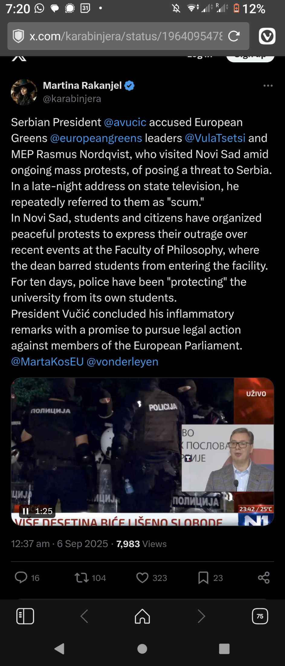 Vucic calls green MEPs "scum"